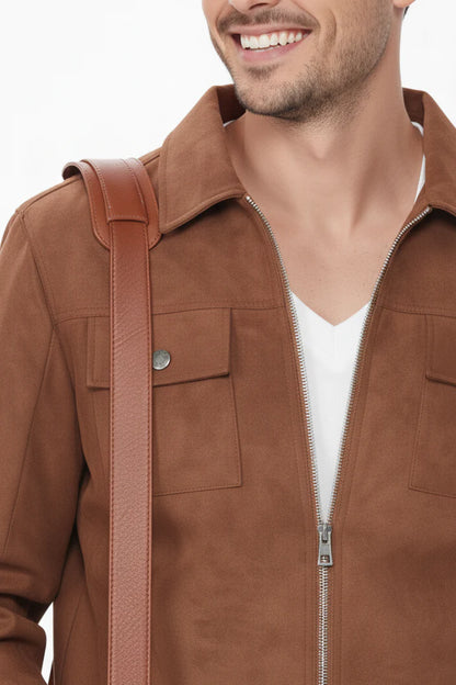 Suede Faux Leather Jacket - Camel Twotone